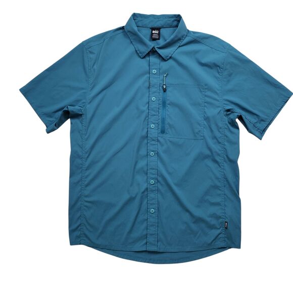 REI Co-op Trailmade Shirt Mens Medium Teal Nylon Hiking Outdoor UPF Performance - Picture 1 of 9